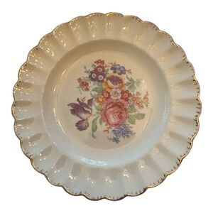 Vintage Leigh Ware Leigh Potters USA 22K Gold Trim Floral Dessert Plate 6.25"